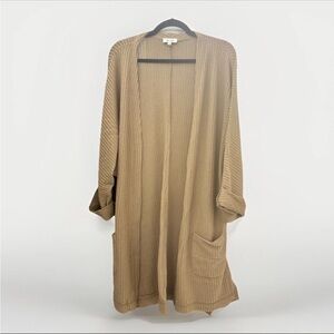 Waffle Knit Open Cardigan – Warm Camel